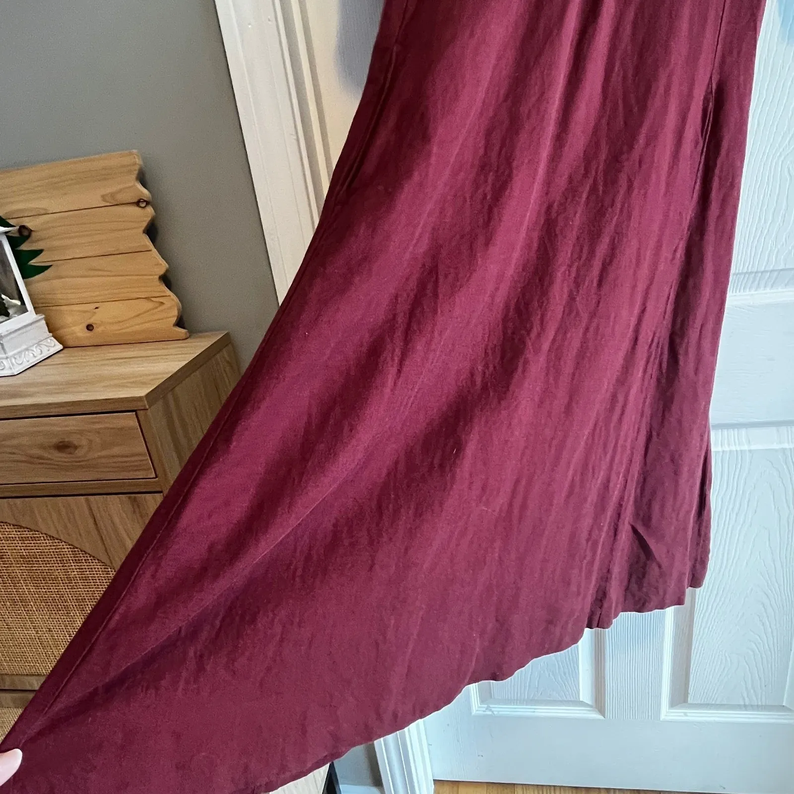 Alfani Burgundy V-Neck Short Sleeve Midi Linen Blend Dress with Pockets Size L - Image 5