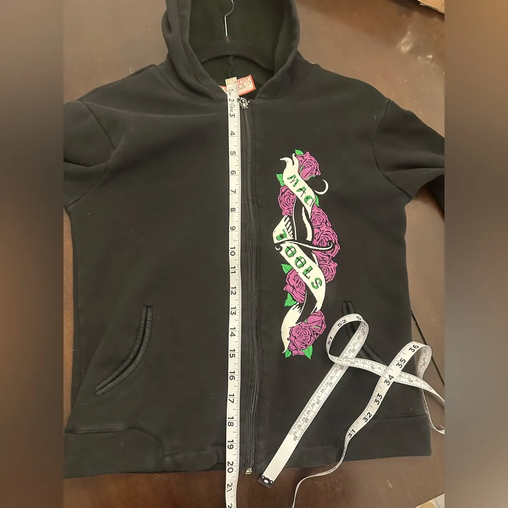 Vtg Mac Tools Full zip cropped Hoodie purple roses embroidered see measurements Black Size undefined - Image 7