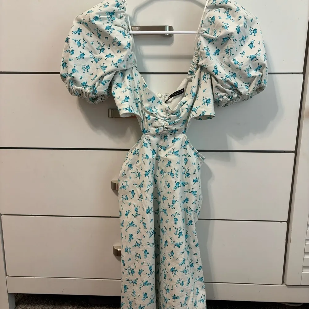 Zara White & Blue Mini Cutout Mini Dress - Image 2