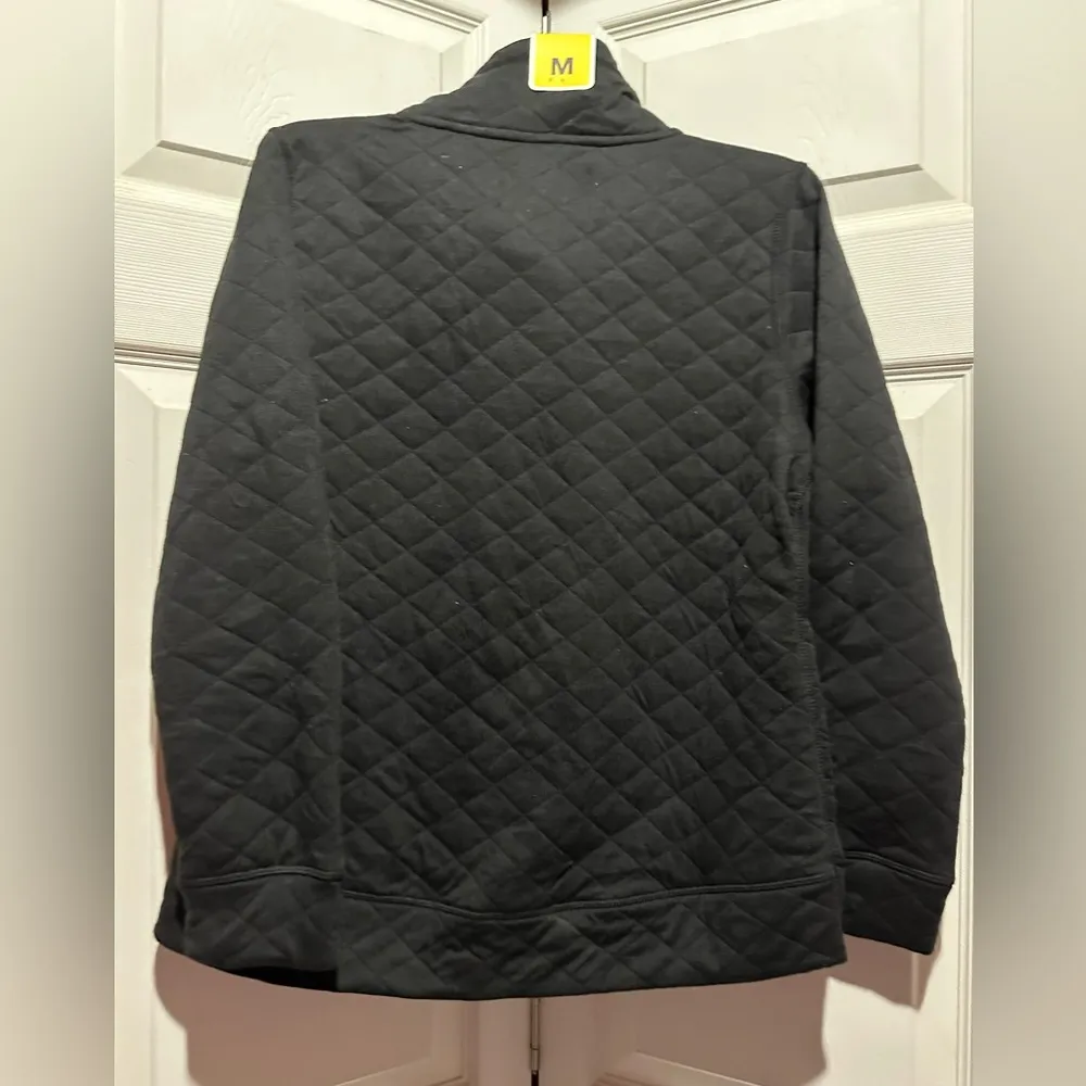 MODERN CANVAS~ BLACK QUILTED SNAP PULLOVER SWEATSHIRT medium Long Sleeve - Image 4