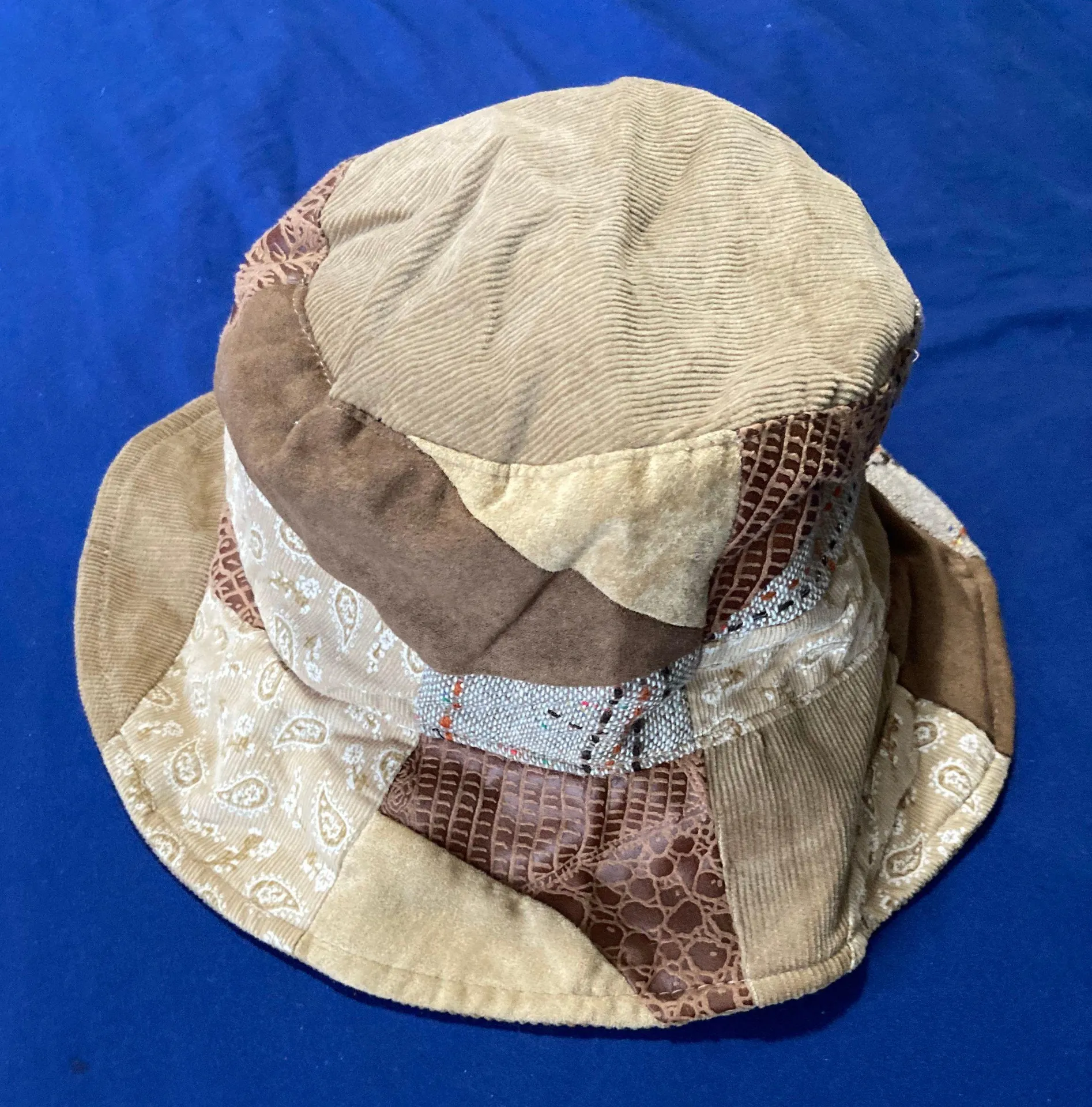 Tan Patchwork Vintage Bucket Hat - Image 2