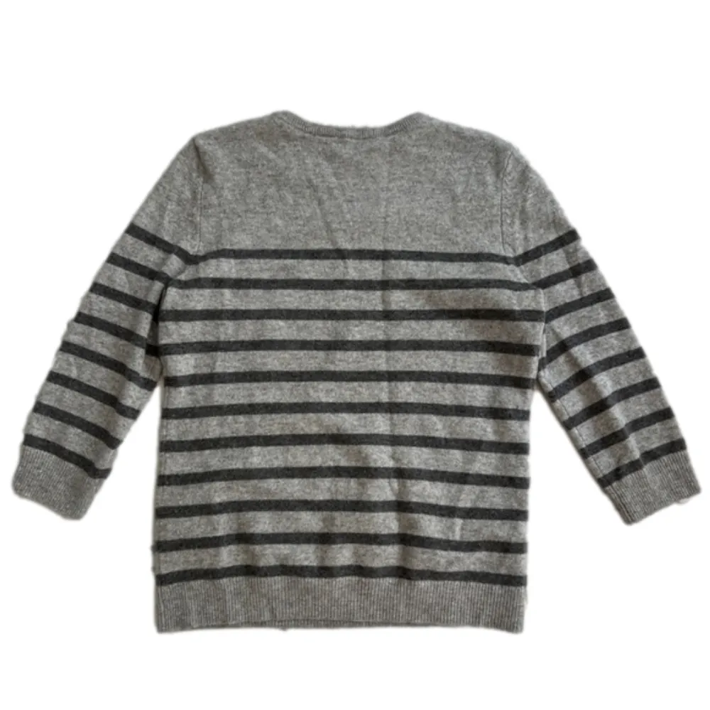 Peck & Peck scoop neck 100% pure cashmere sweater, black & gray stripes, size L - Image 7