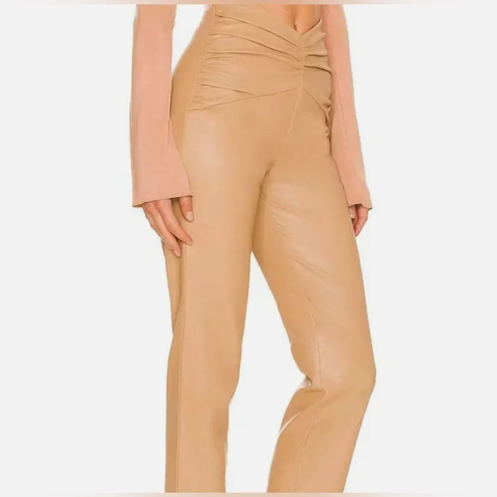 Revolve NBD Sophia Faux Vegan Leather Straight Leg Pants Camel Tan Taupe NWT Siz - Image 2