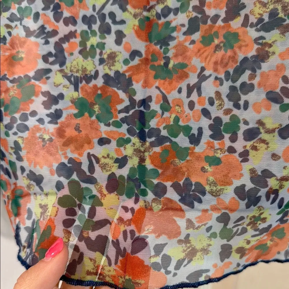 Pink and Blue Long Sleeve Mandarin Collar Blouse Size L - Image 2