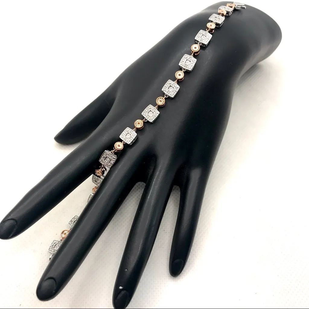 STERLING SILVER & GENUINE DIAMOND SQUARES & CIRCLES JWBR TENNIS BRACELET - Image 9