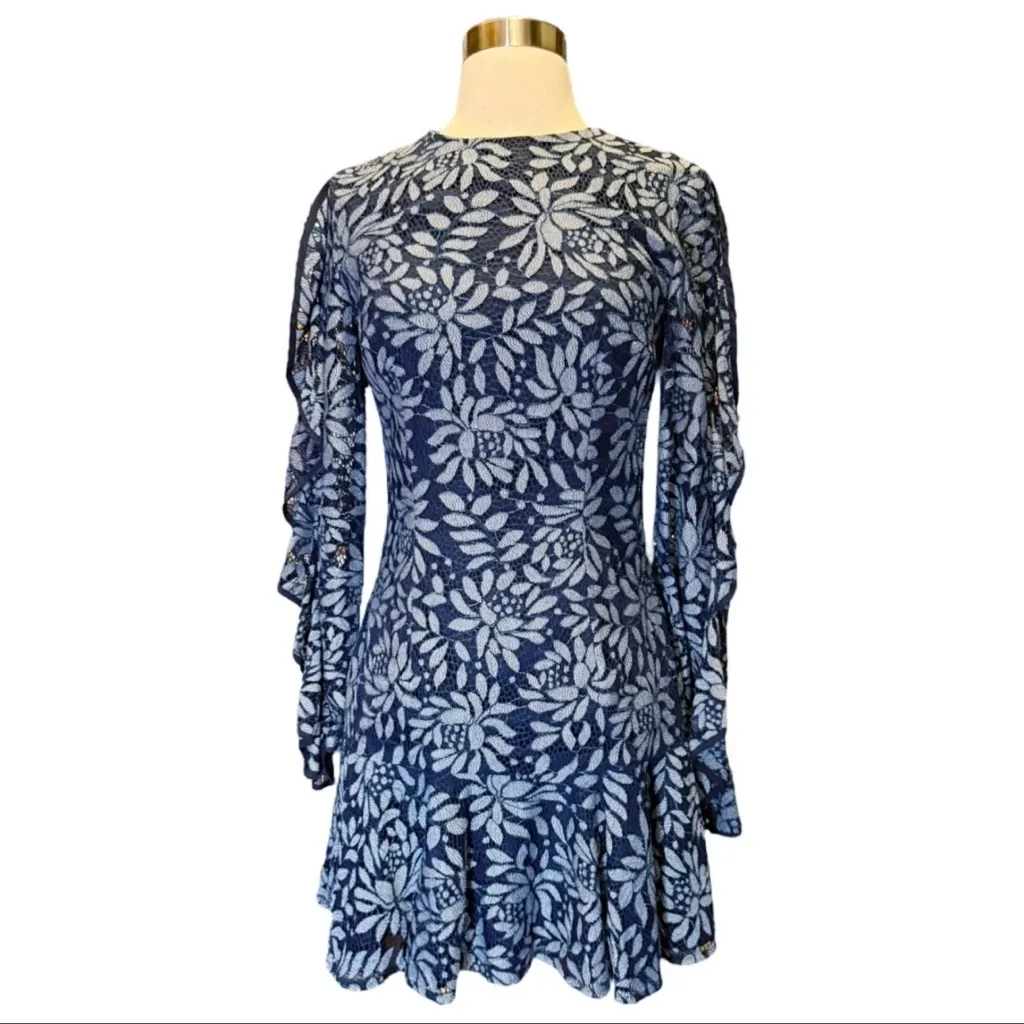 KEEPSAKE‎ The Label Engage Floral Lace Mini Dress Long Sleeve Navy Blue M EUC Size M - Image 6