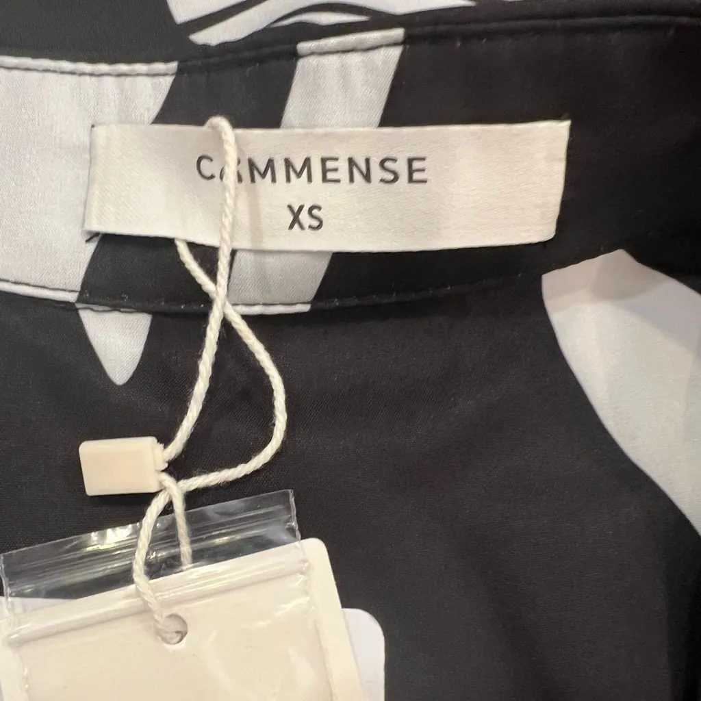 COMMENSE Irregular Print Collared button front Shirt Oversized Size XS NWT Black - Image 6