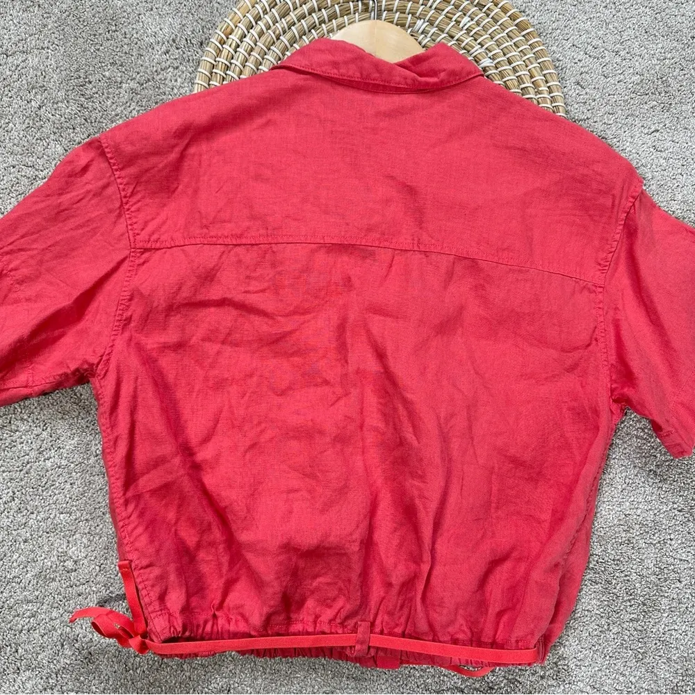 Athleta Playa Tie Wrap Top 100% Linen Shortsleeve in Coral Passionfruit Size L - Image 8