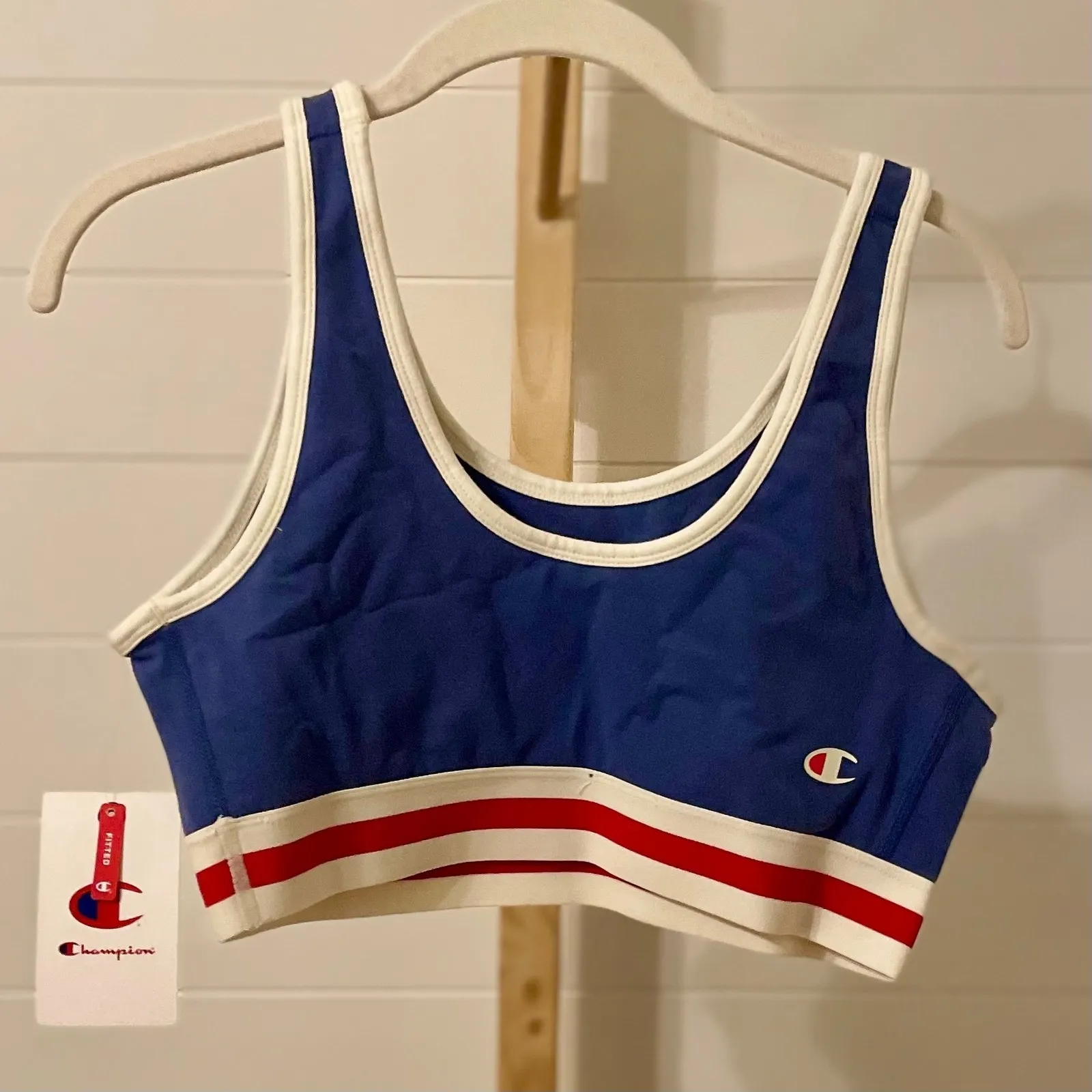 Champion Blue Red White Trim Sports Bra Top Logo Graphic Women L - Image 3