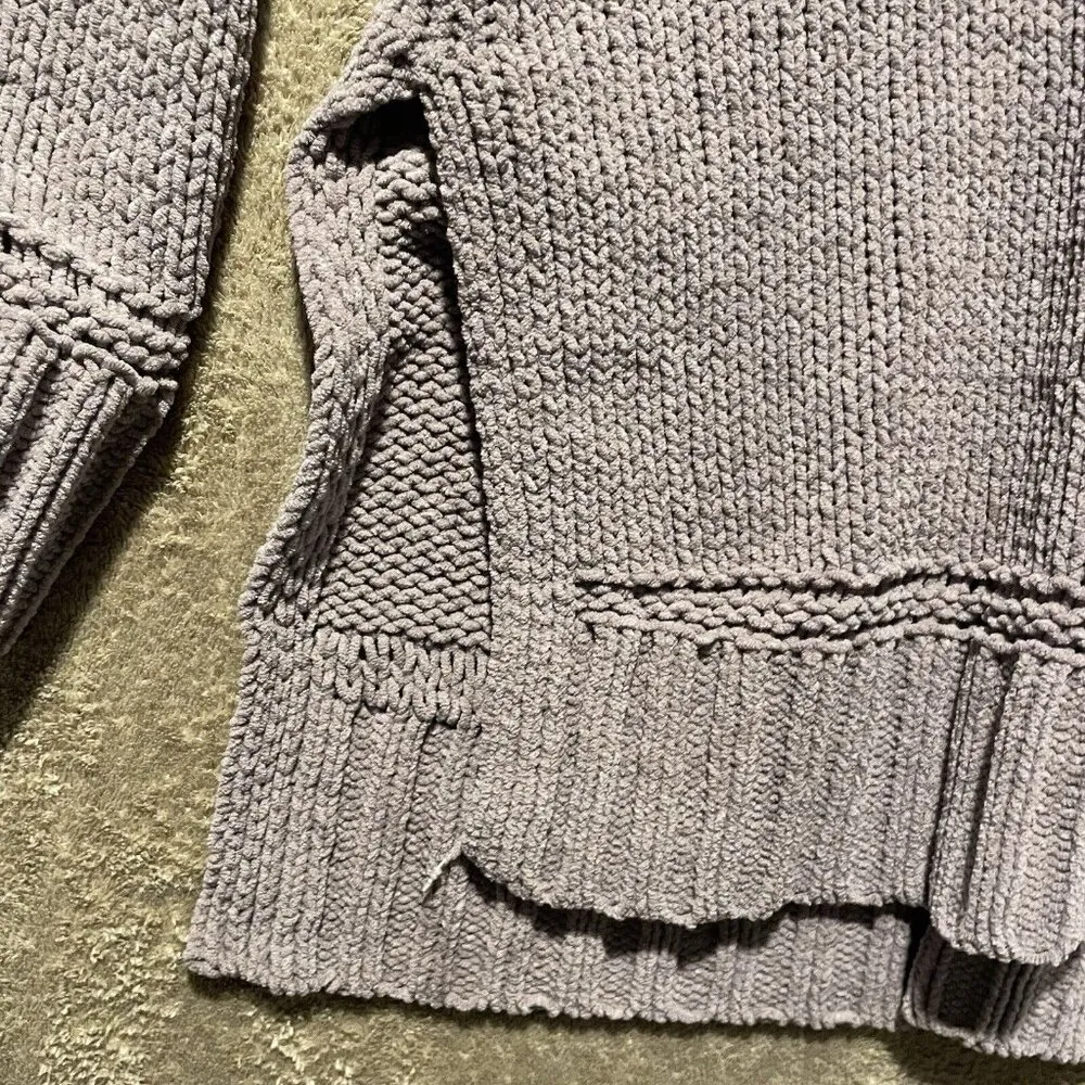 Aerie Sweater Women's Sz XS Oversized Chunky Knit Turtleneck Shirt Split Purple - Image 4