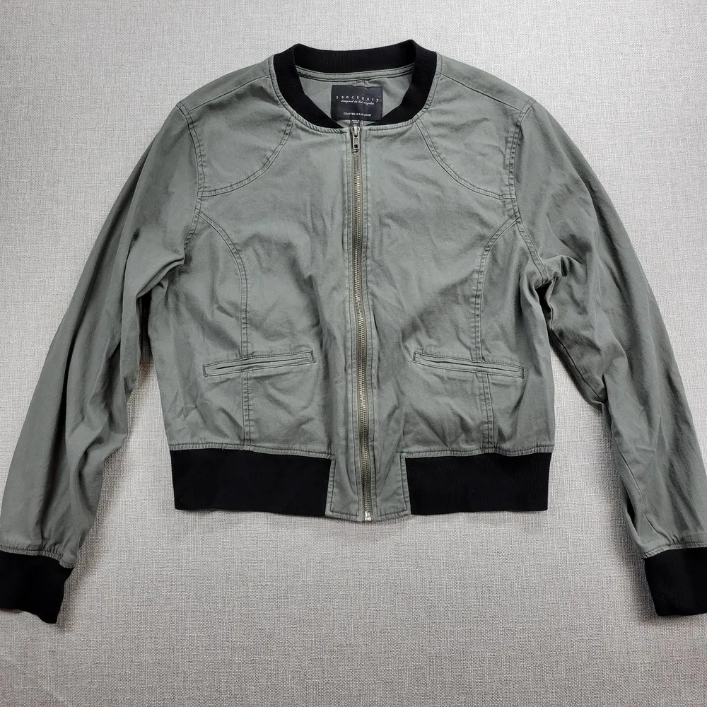 Sanctuary Womens Jacket Size M Olive Green Zip Up Military Twill Bomber Crop - Image 10