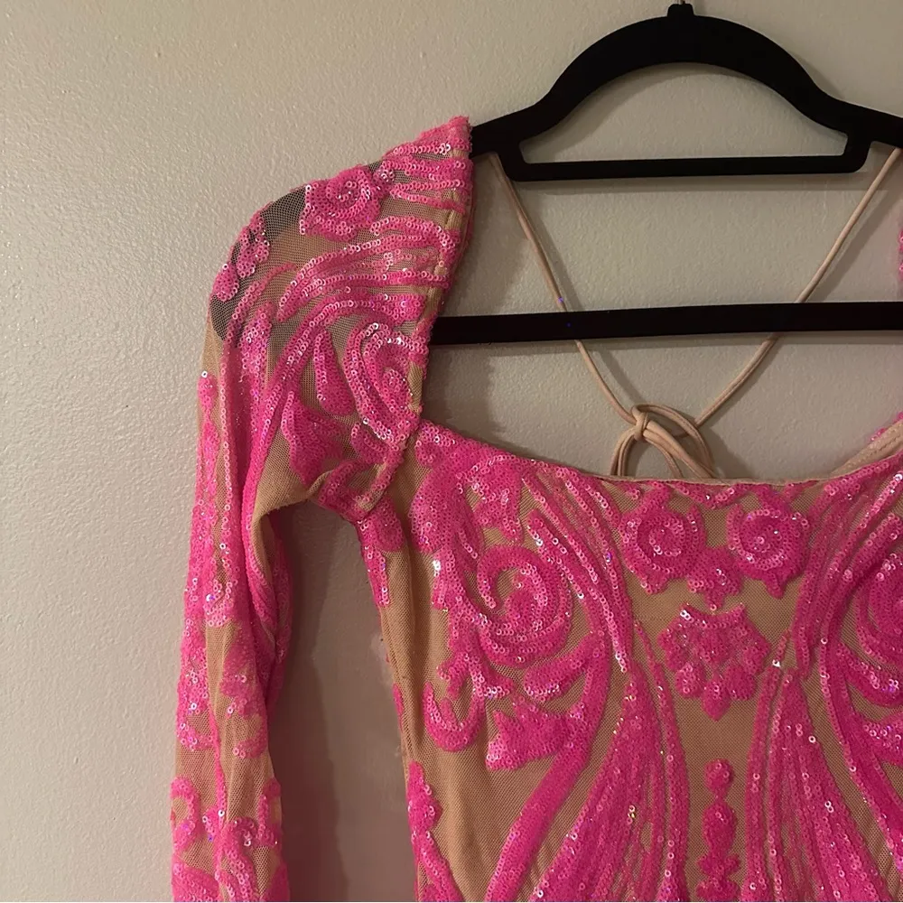 Lucy in the Sky Giulia Iridescent Sequin Mesh Dress in Pink SZ S - Image 9