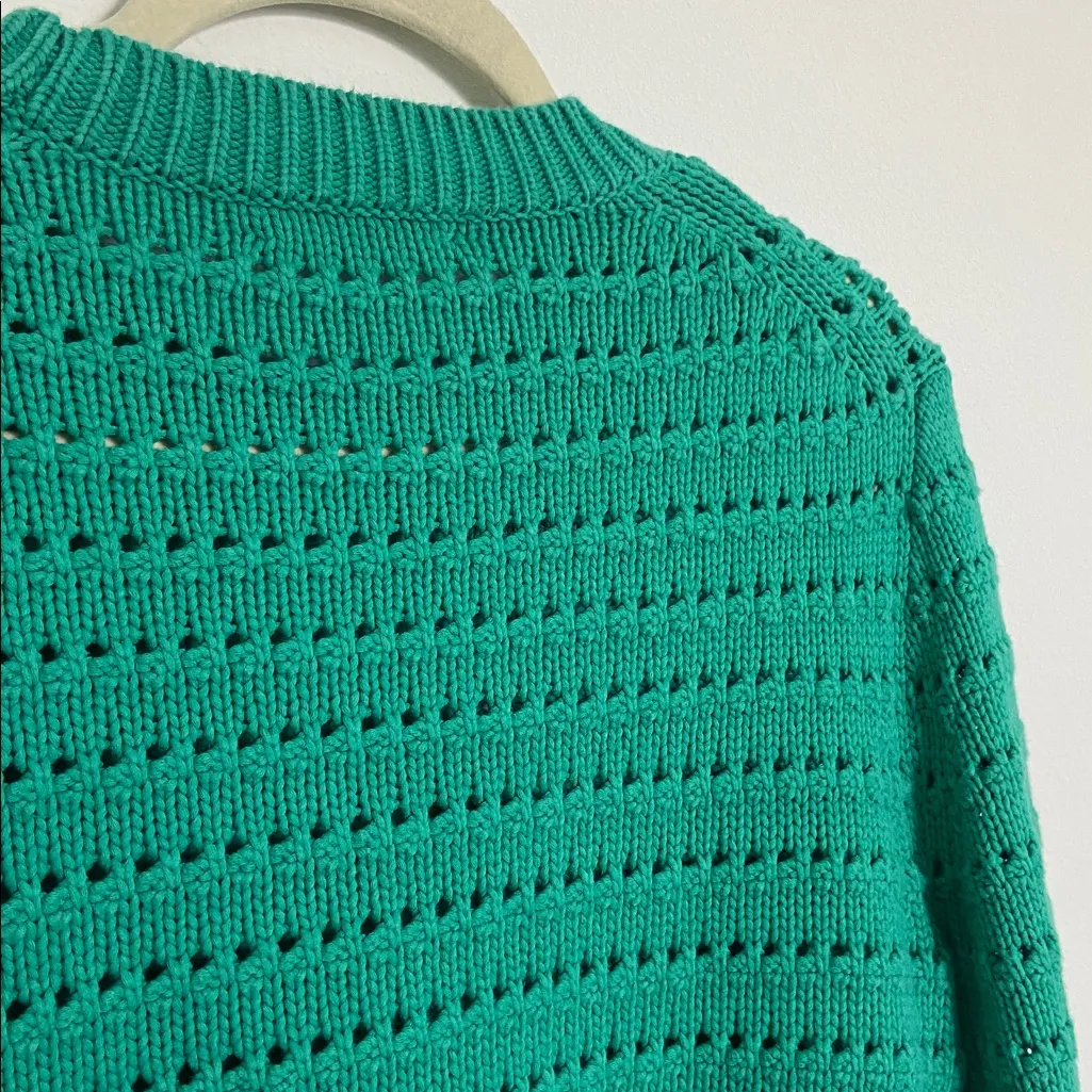 J. Crew Balloon-sleeve pointelle sweater (Sz M) Teal Green - Image 4