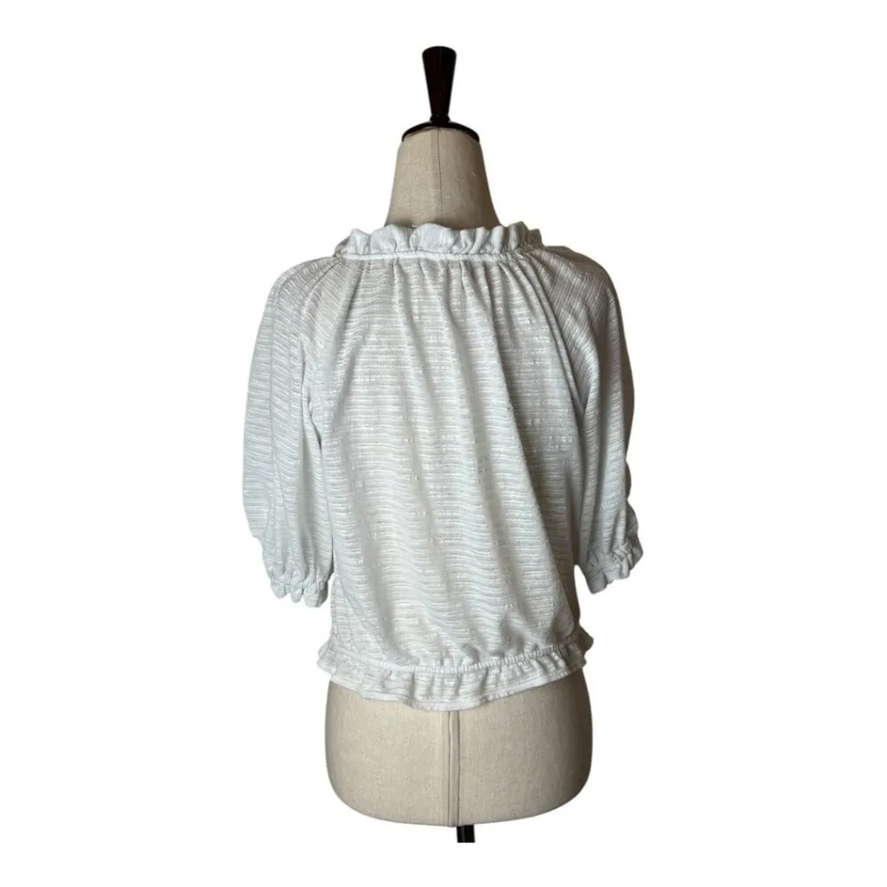 Free People Shirt Women Medium‎ White Dorothy Puff Sleeve Cropped Top Boho - Image 3