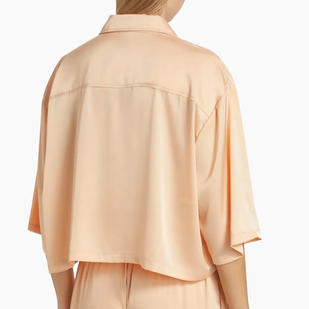 Generation Love NWOT Kenzie‎ Cropped Satin Shirt Top in creamsicle Size L - Image 3