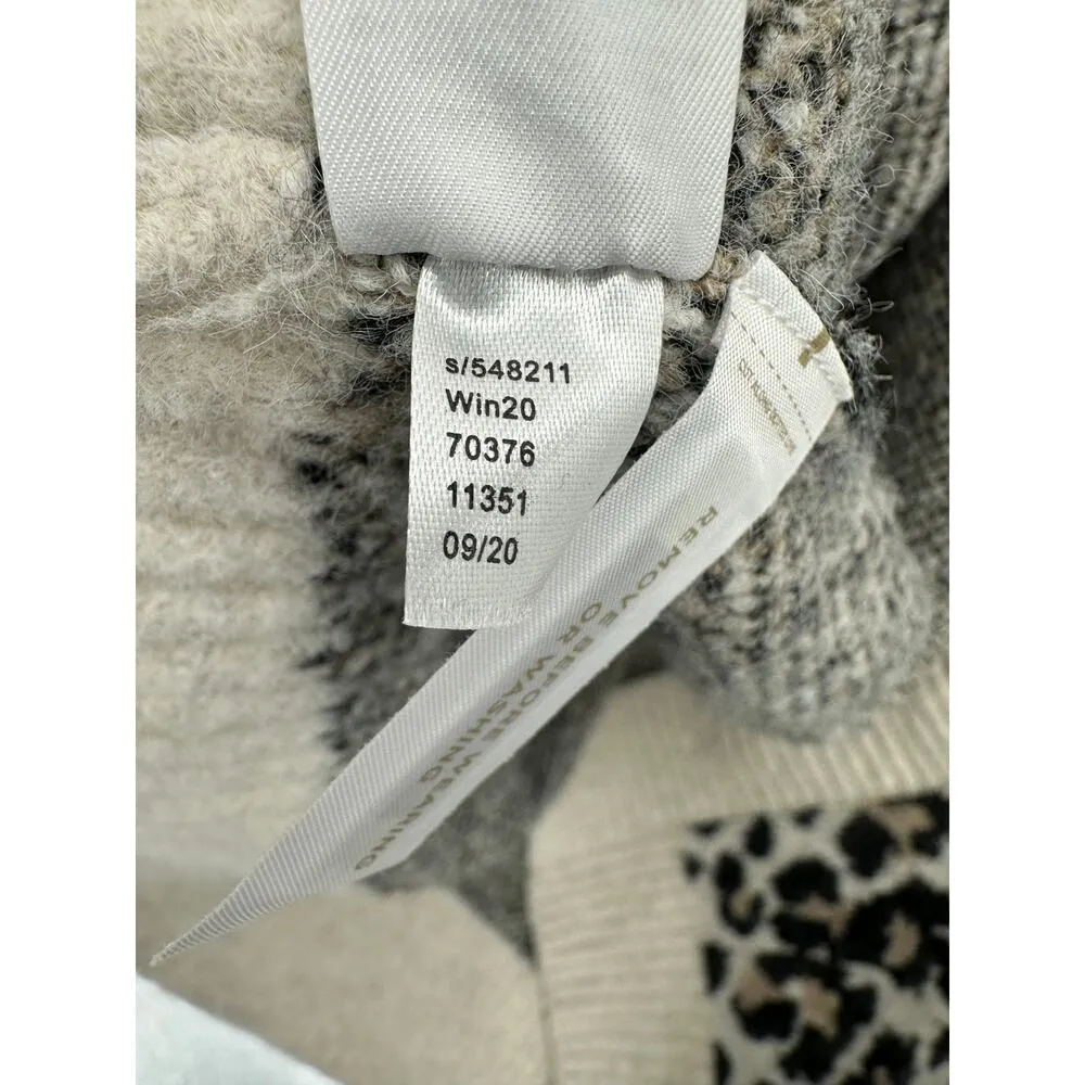 LOFT Sweater Women SMALL Cream Leopard Print Open Knit Wool Blend Cardigan - Image 8