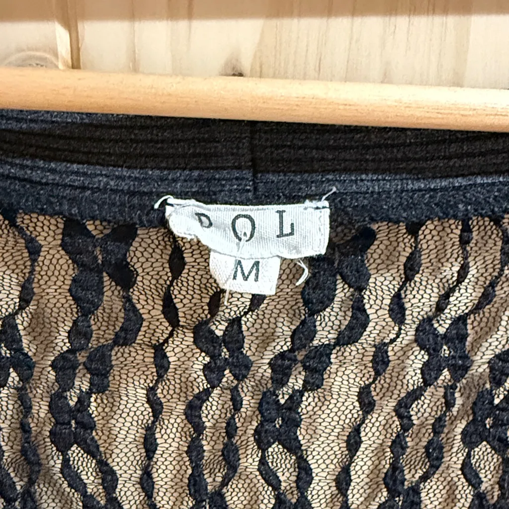 POL - Black Lace Panel Button-Up Dress - Image 6