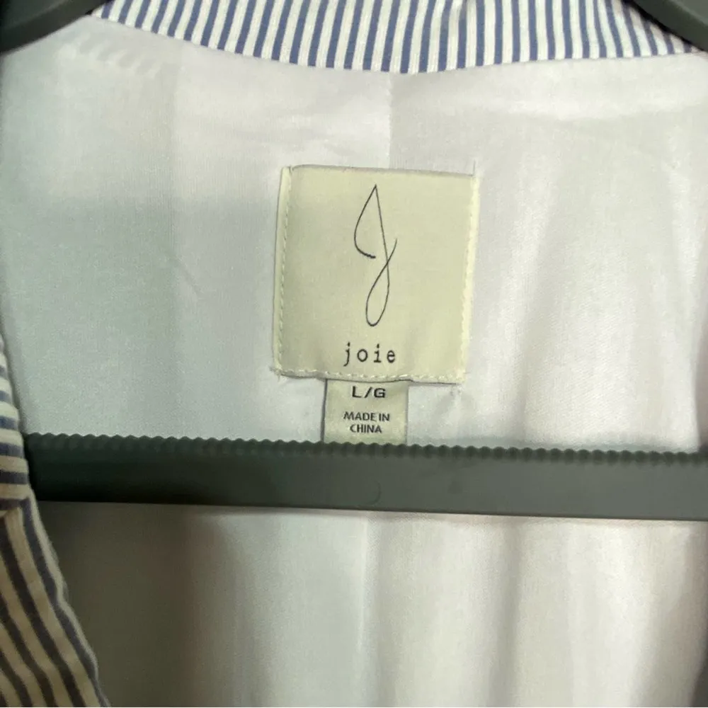 Joie  Seersucker Blue, White Stripe Single Button Longline Blazer L - Image 5