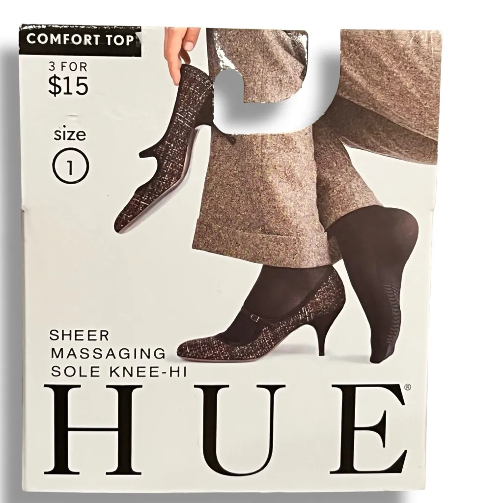 NEW! HUE Womens Massaging Sole 2 Pack One Sz Natural Knee Hi Black No Show A-7 - Image 3