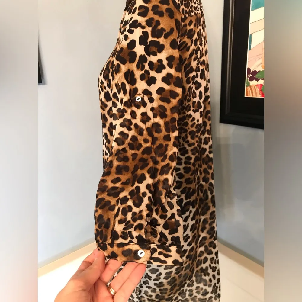 Mob Wife Esthetic Cheetah Print Shirt Dress Sz S Tan - Image 4