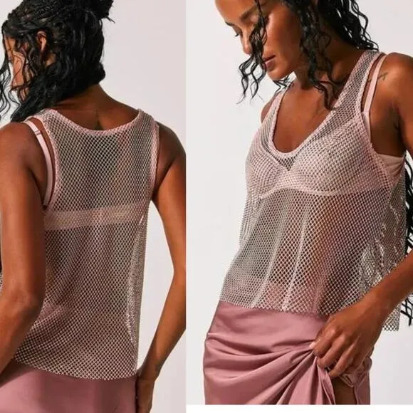 NEW Free People Filter Finish Cami Tank Metallic Pink Combo Size Small Loose Fit - Image 2