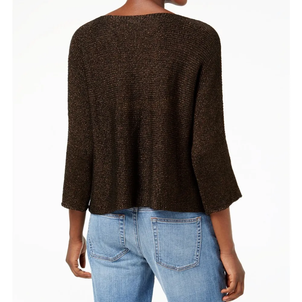 Eileen Fisher Organic Linen Blend Split Sleeve Metallic Sweater - Image 2