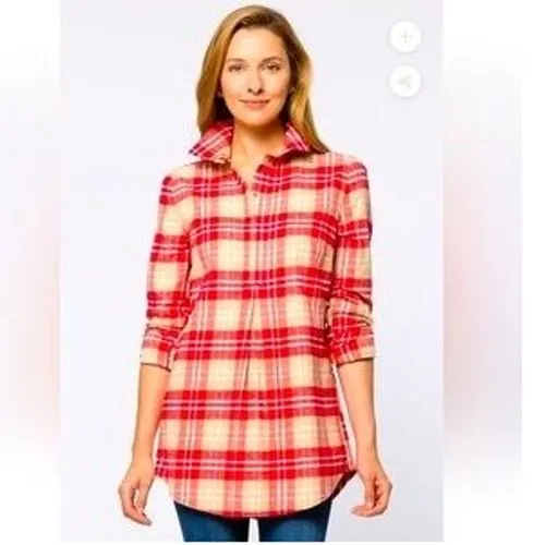 Tyler Boe Shirt Women Medium Red Tan Plaid Cotton Flannel Button Down Top Preppy - Image 2