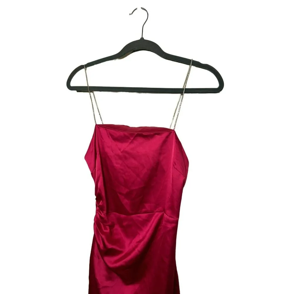NWT Zara Effect Satin Hot Pink Mini Cocktail Dress With Jewel Straps SZ Small - Image 3