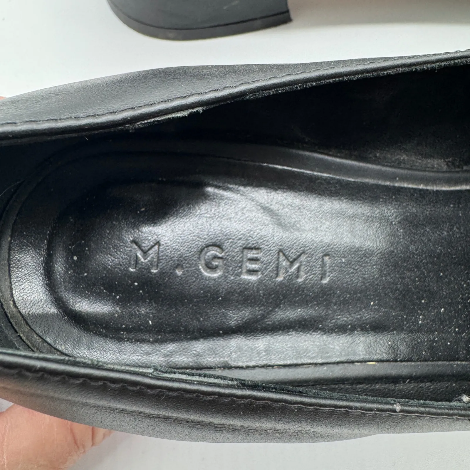 M Gemi Gray Black Croc Embossed Leather Loafer Block Heels Made in Italy Size 40 - Image 3