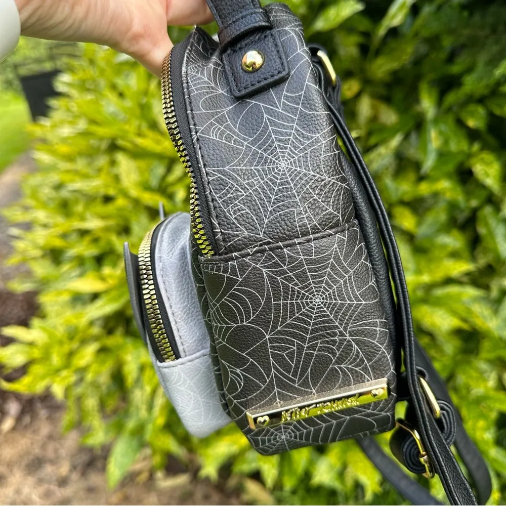 Betsey Johnson Halloween Vampire Cat Mini Backpack Purse Spiderweb / Floral - Image 5