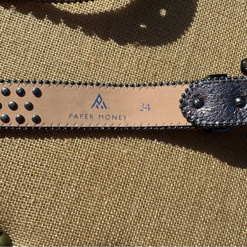 Paper Money Crystal Embellished Black Gunmetal Belt Size 34 - Image 3