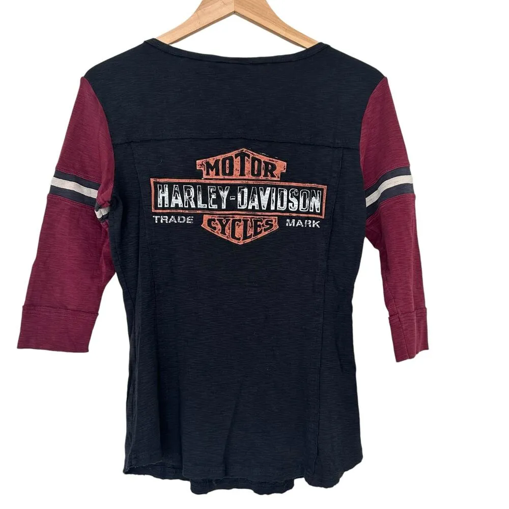Harley Davidson Black Maroon 3/4 Sleeve Baseball Shirt Sz M - Image 4