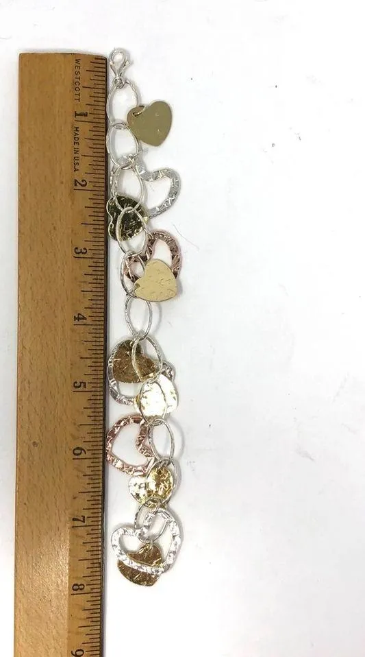 Sterling silver multicolor heart charm bracelet, 29.1g - Image 13