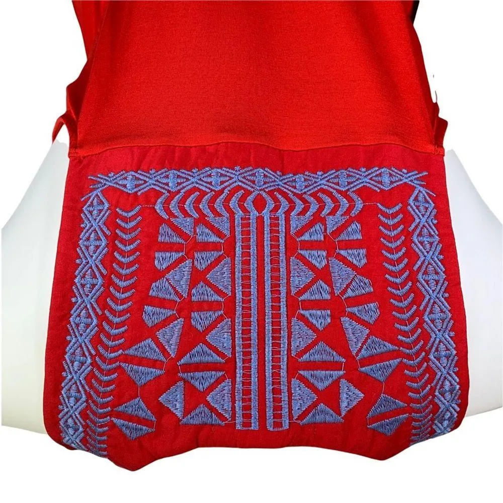 Gibson Womens Bamboo Tank Top Shirt Embroidered Racerback Coastal Red Blue 1X - Image 6