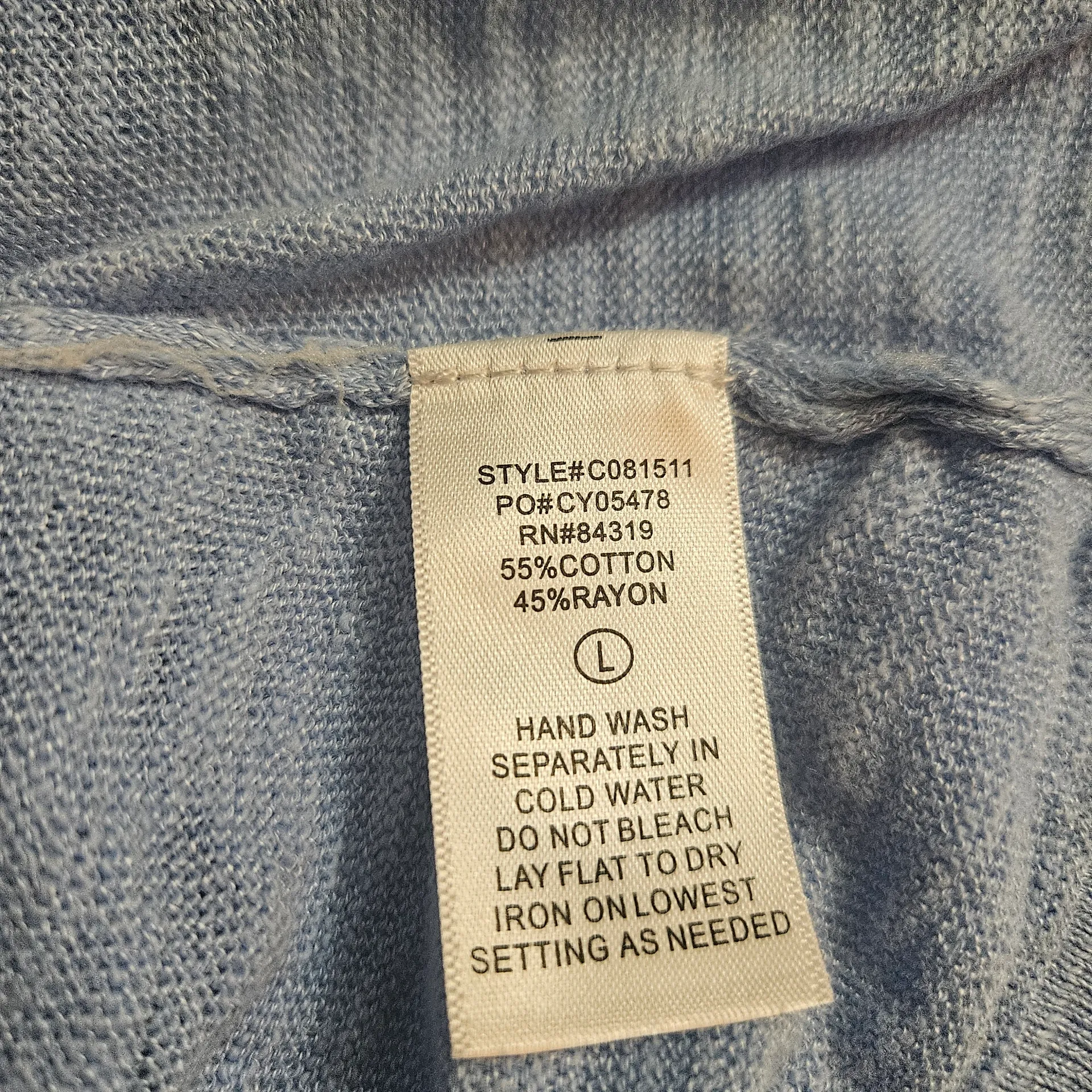 Cyrus Light Blue 'Noon Sky' Open Front Cardigan 3/4 Sleeve Cotton Rayon Sz L New - Image 5