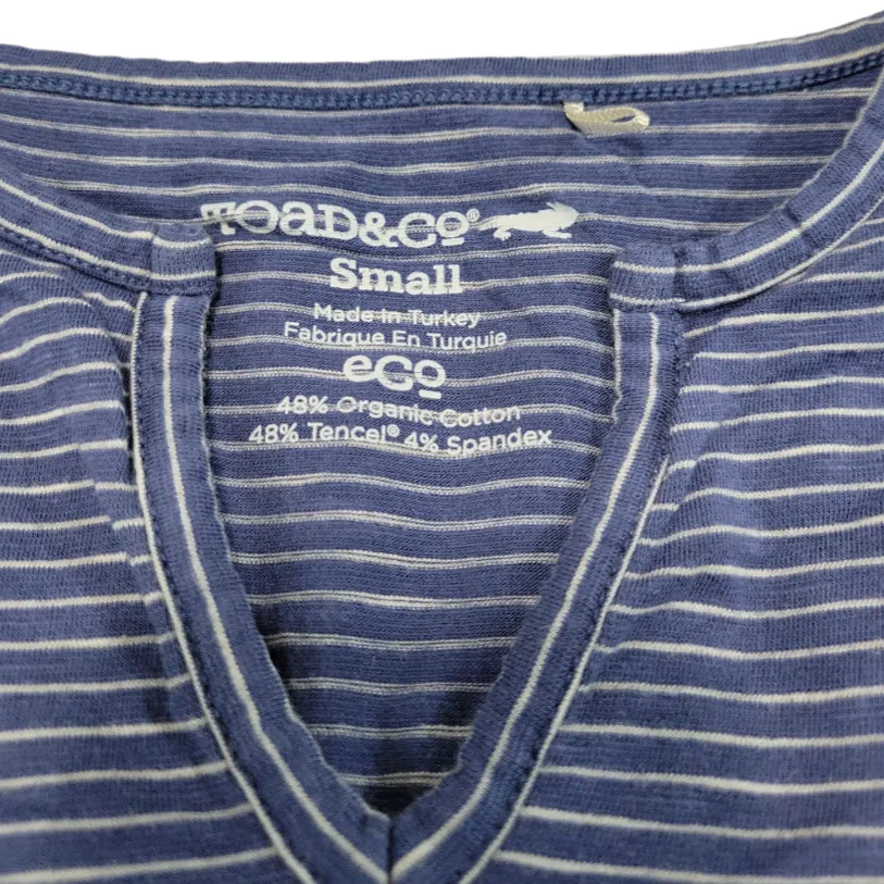 Toad&Co Top Size Small Women's 3/4 Sleeve Shirt V-Neck Top Striped Stripes Blue - Image 6