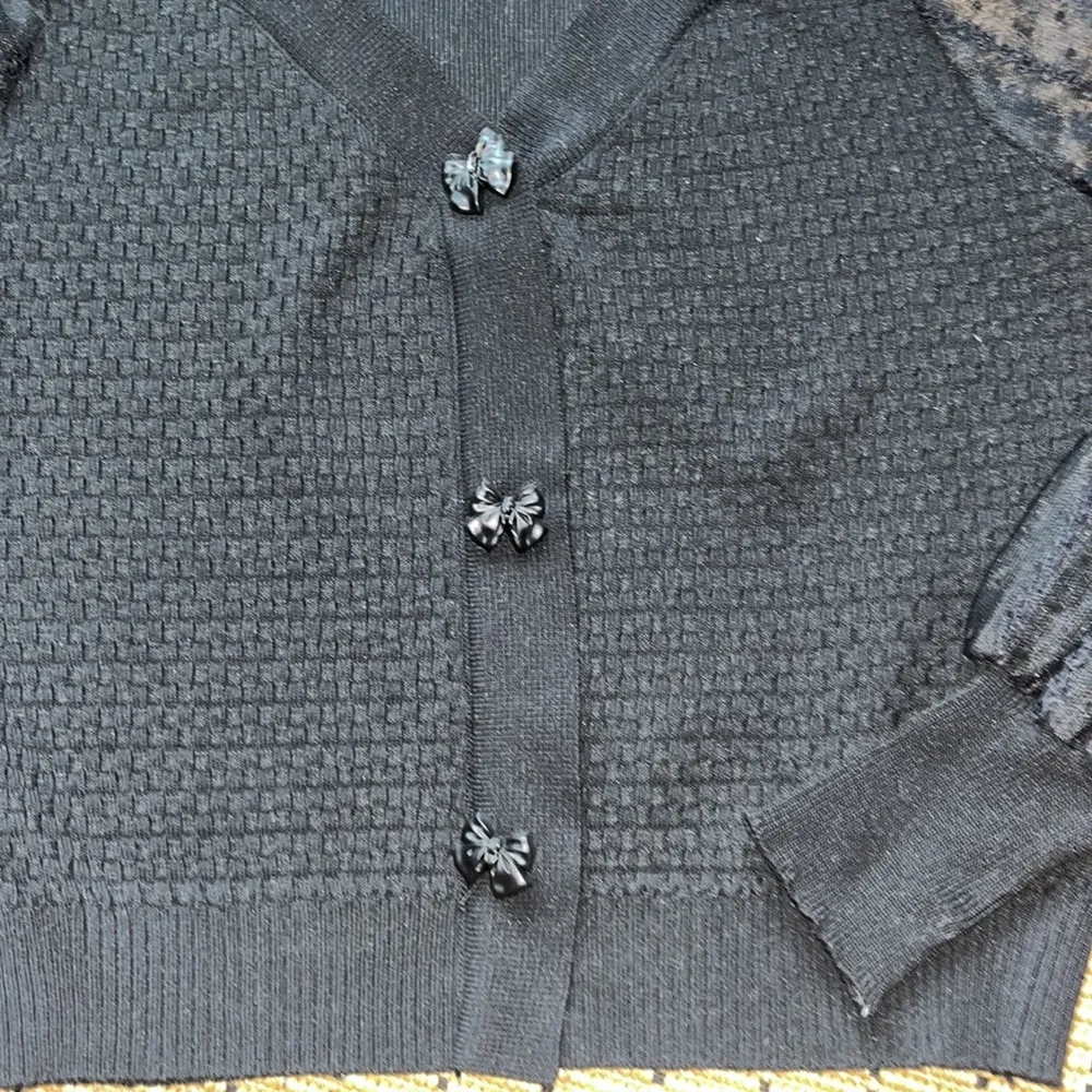 J. Ing Bow Button Cardigan Black Size XS - Image 3