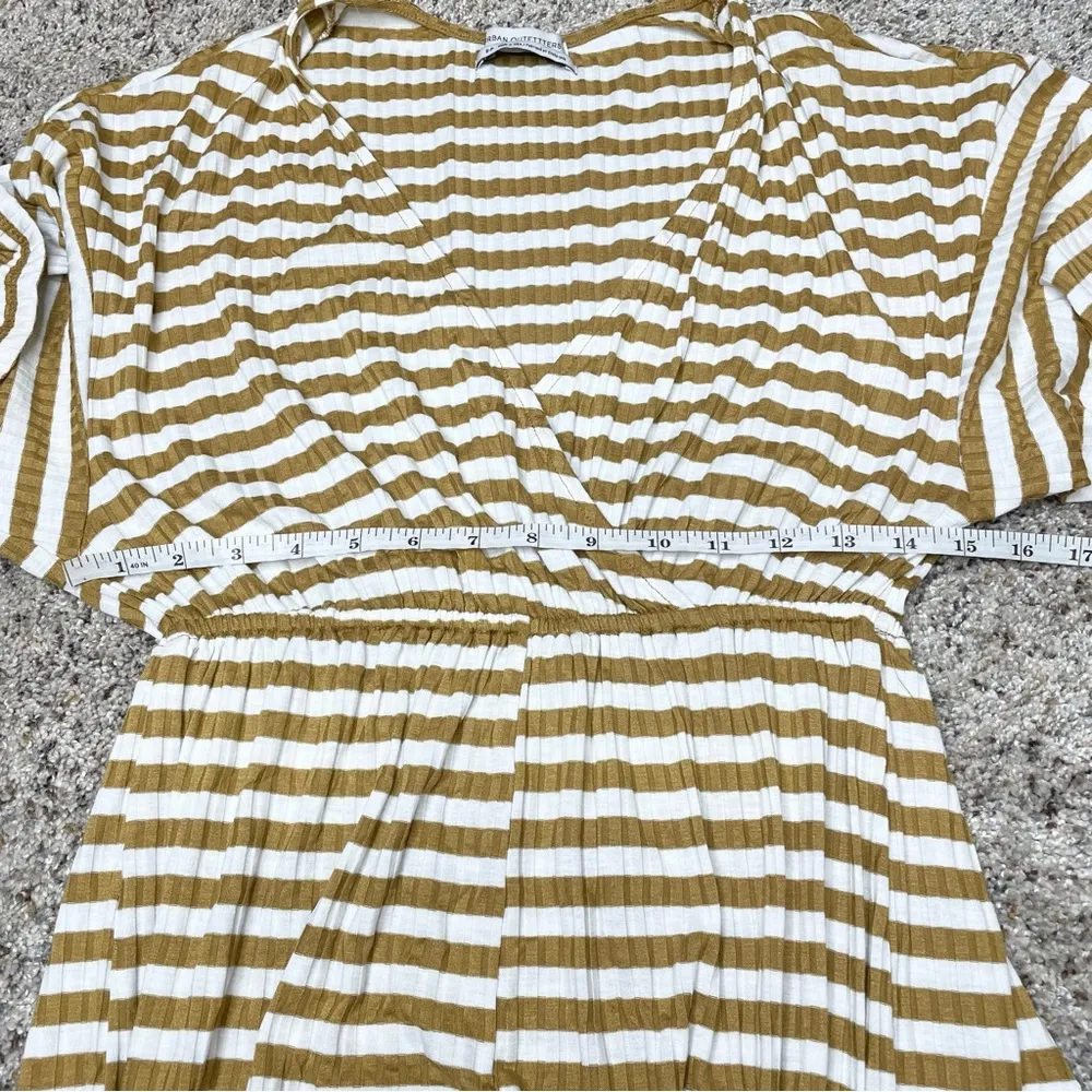 Ribbed Striped Surplice V-Neck Romper Gold Yellow White Small - Image 8