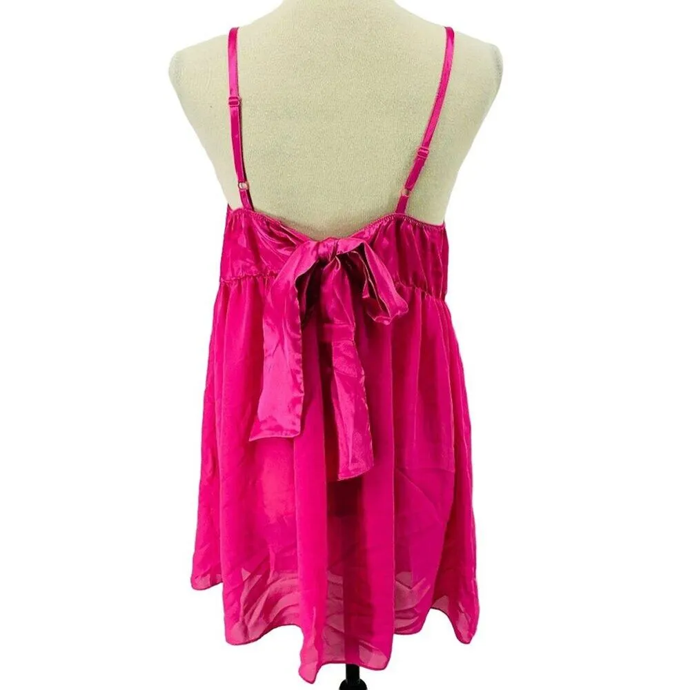 Lane Bryant Cacique Pink Satin Sheer Babydoll Negligee Womens 18/20 - Image 4