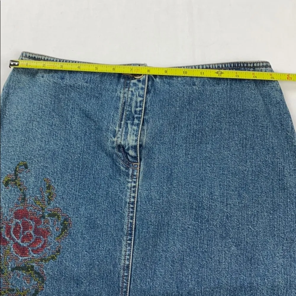 Loft Denim Jean Skirt Criss Stitch Floral Design 6 - Image 5