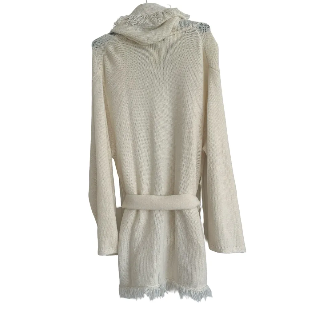 NWT Coldwater Creek Cream Fringe Open Front Soft Knit Cardigan with Belt - Image 3