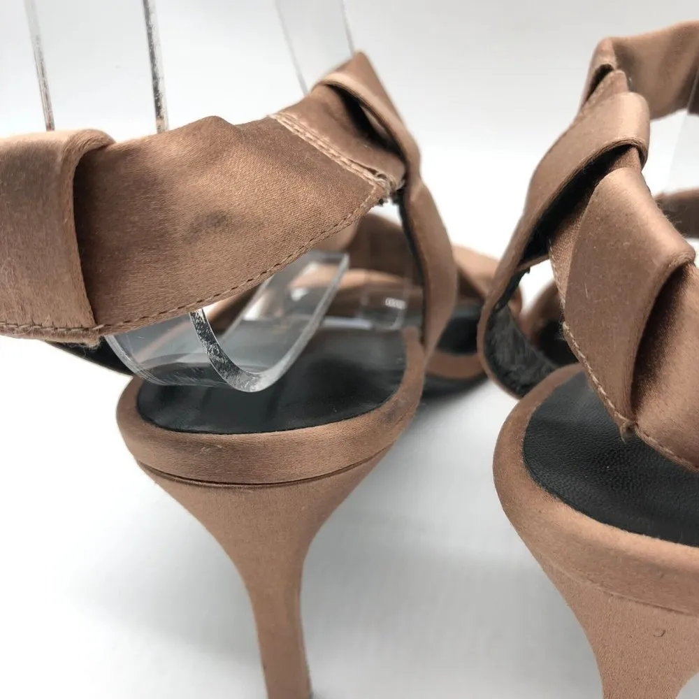 Via Spiga Jett Sandals Heels Strappy Satin Slip On Brown Open Toe Size 6.5 - Image 5