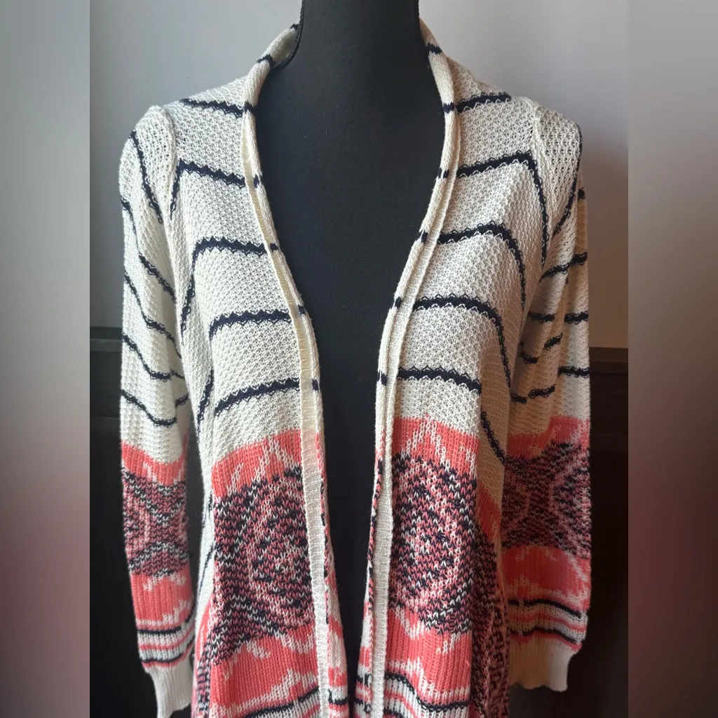 Jolt Cream and Pink Patterned Fringe Cardigan - Image 2
