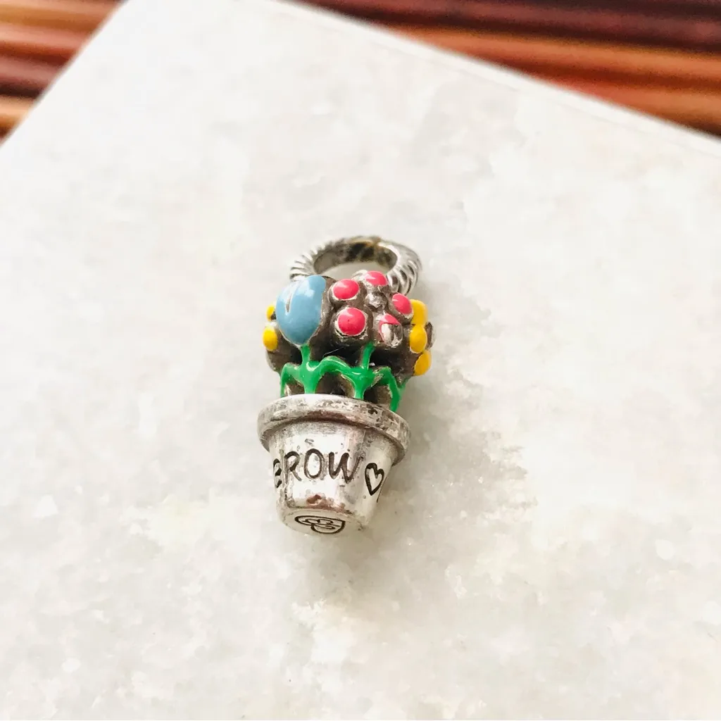 Brighton  Colorful Flowerpot Charm Enameled - Image 2