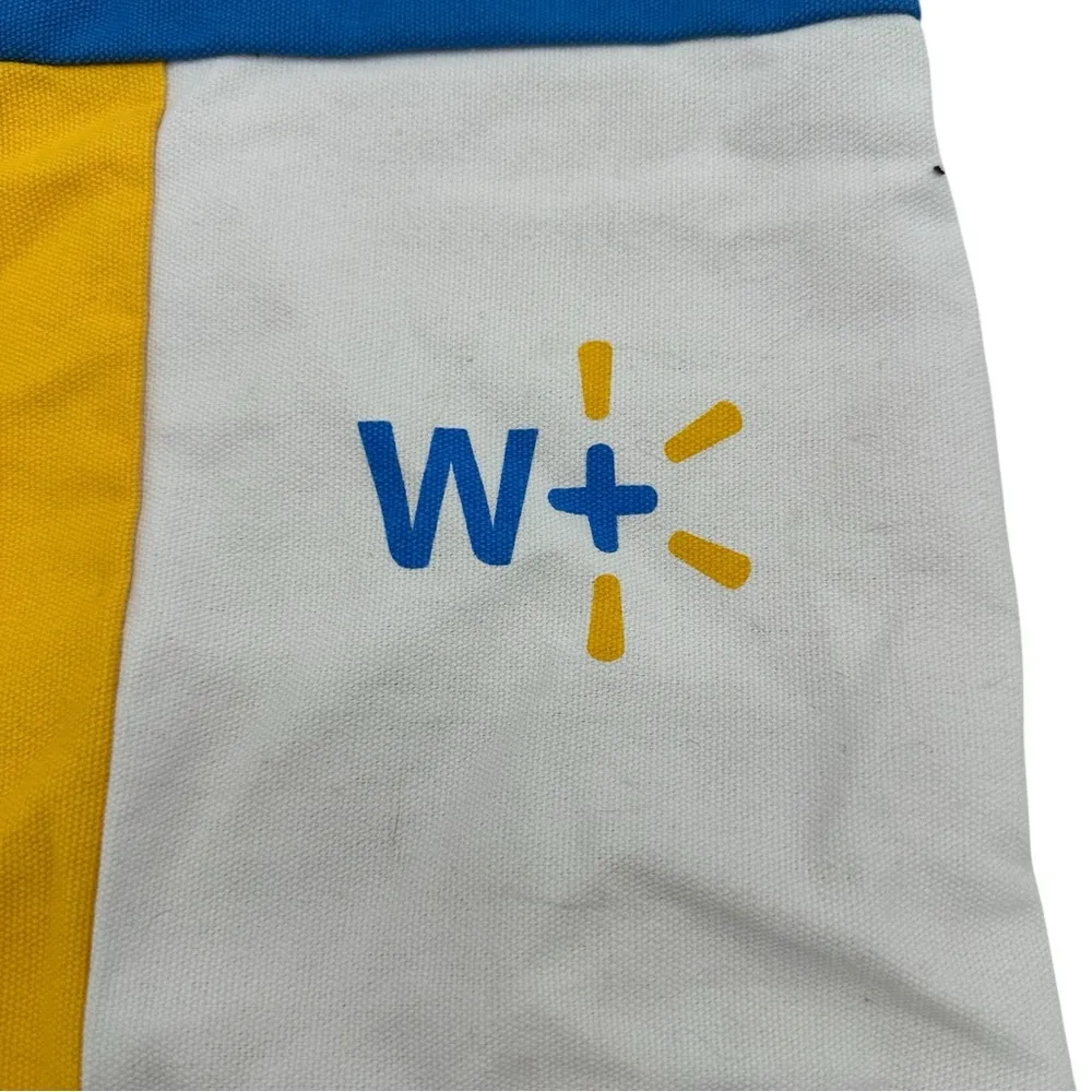 Reusable  Plus Small Tote Bag Patchwork Blue Yellow White - Image 7