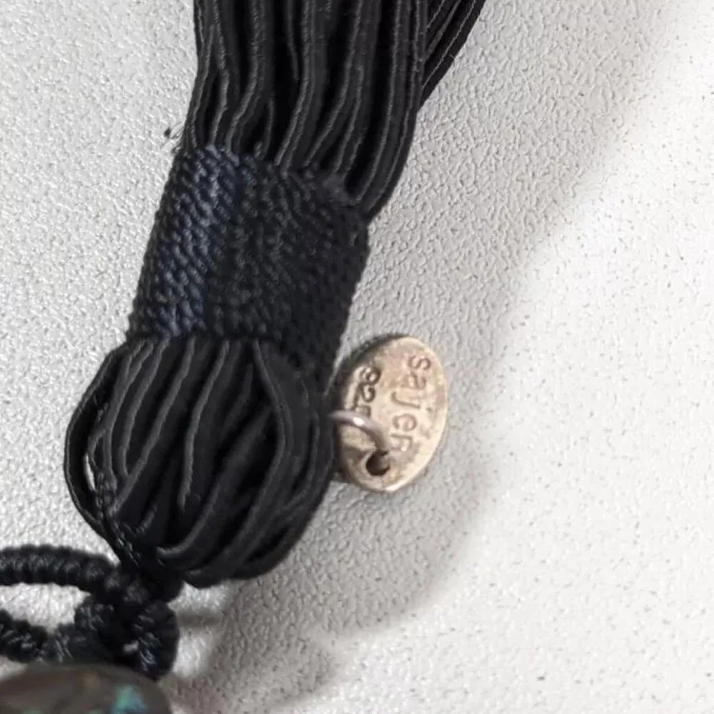 Chunky Sajen 925 Bead Runway necklace Mosaic Abalone Inlaid MOP Vintage 22" - Image 10