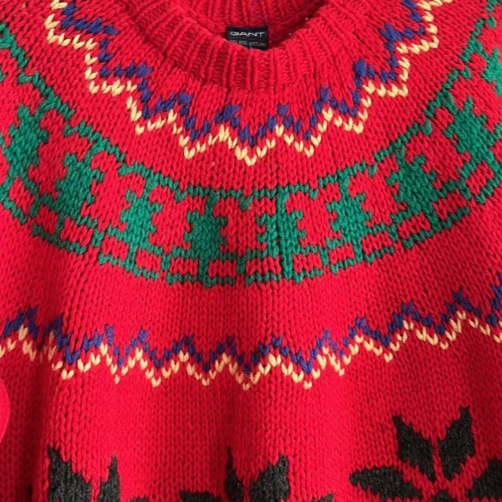 Vintage Shetland 100% Wool Sweater Fair Isle Chunky Knit holiday / Christmas Red Size L - Image 3