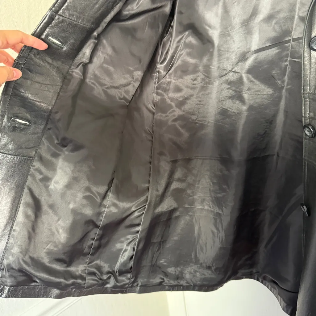 Nine West Women's Black Leather 3-Button Jacket Coat Small - Image 7