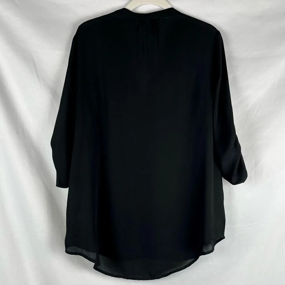 Society Girl Black V-neck Roll Up Sleeve Blouse XL - Image 4