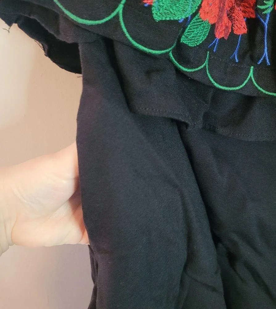 Umgee Black Floral Embroidered One Shoulder Dress NWT - Image 4